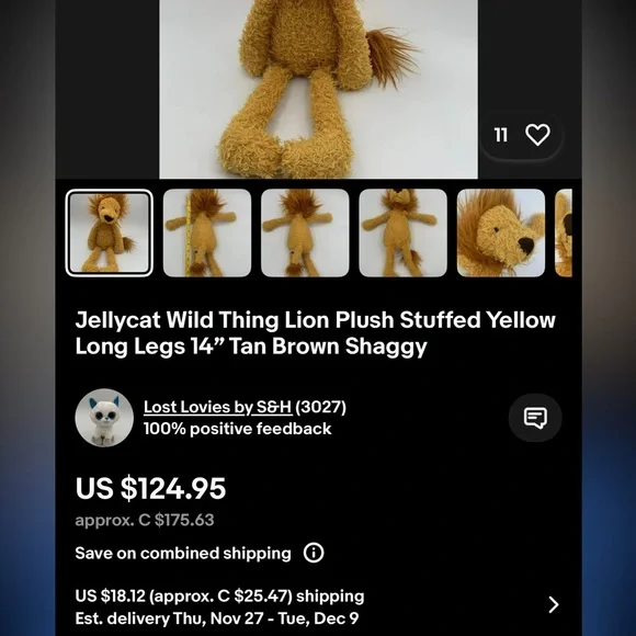 Jellycat Retired Wild Thing Lion Plush Stuffed Yellow Long Legs 14" - Picture 7 of 7